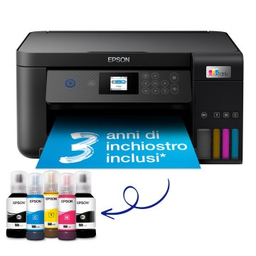 Epson EcoTank ET-2850 stampante multifunzione inkjet 3-in-1 A4, serbatoi ricaricabili alta capacità, 5 flaconi inclusi pari a 14000pag B/N 5200pag colore, Wi-FI Direct, USB