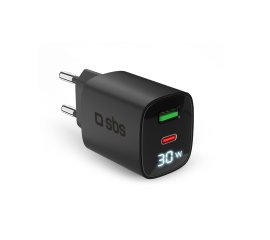 CARICABATT.RETE LCD GAN 30W 1USB-C + 1USB-A NERO