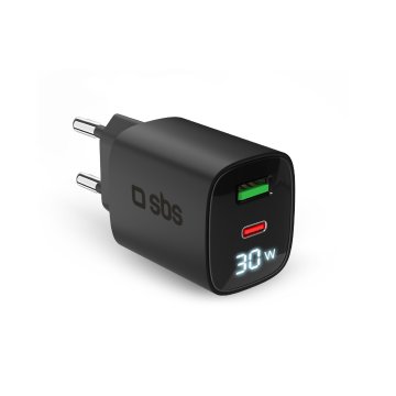 CARICABATT.RETE LCD GAN 30W 1USB-C + 1USB-A NERO