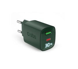 CARICABATT.RETE LCD GAN 30W 1USB-C + 1USB-A VERDE