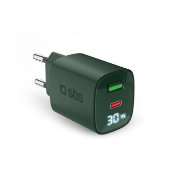 CARICABATT.RETE LCD GAN 30W 1USB-C + 1USB-A VERDE