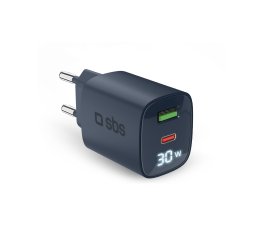 CARICABATT.RETE LCD GAN 30W 1USB-C + 1USB-A BLU