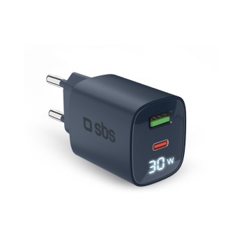 CARICABATT.RETE LCD GAN 30W 1USB-C + 1USB-A BLU