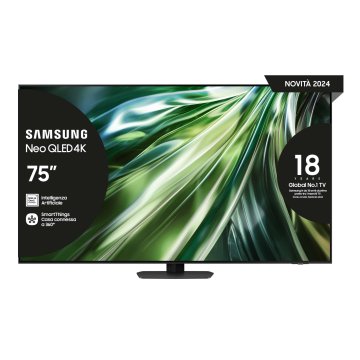 Samsung TV Neo QLED 4K 75" QE75QN90DATXZT Smart TV Wi-Fi Titan Nero 2024, Processore NQ4 AI GEN2, Tecnologia Quantum Matrix, Neo Slim Design, Dolby Atmos