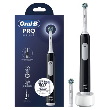 Oral-B Spazzolino Elettrico Ricaricabile Series 1 Nero con 2 Testine di Ricambio, 1 Spazzolino