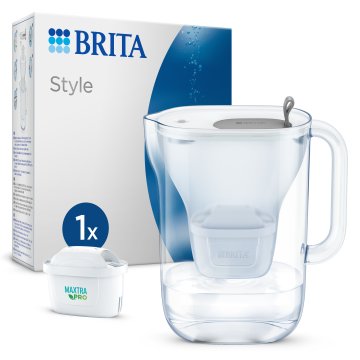 Brita Caraffa filtrante per acqua Style Grey (2.4L) incl. 1 x filtro MAXTRA PRO All-in-1 - caraffa adatta al frigorifero con LED-LTI intelligente & coperchio ribaltabile