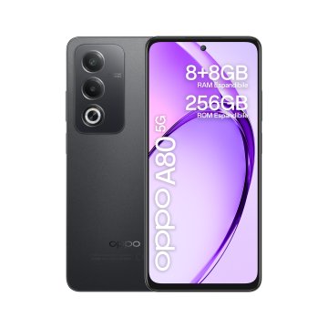 OPPO A80 5G Smartphone, AI Doppia Fotocamera 50+2MP, Selfie 8MP, Display 6.67” 120HZ LCD HD+, 5100mAh, RAM 16 GB (8+8) + ROM 256GB, IP54, [Versione Italia], Starry Nero