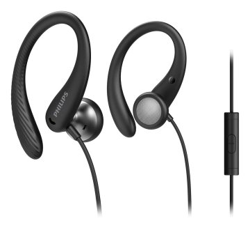 Philips TAA1105BK/00 Cuffie con Filo per Fitness e Sport, Microfono, IPX2 Resistenti al Sudore, Supporti per l'orecchio Flessibili, Vestibilità Sicura, Pulsanti Integrati, Auricolari con Filo, Nero