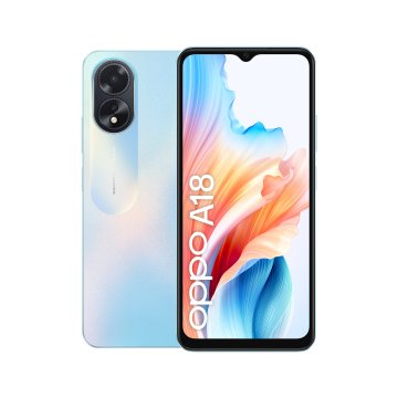 OPPO A18 4G Smartphone, AI Doppia fotocamera 8+2MP, Selfie 5MP, Display 6.56” 90HZ LCD HD+, 5000mAh, RAM 8 GB (4+4) + ROM 128GB, IP54, [Versione Italia],Glowing Blue