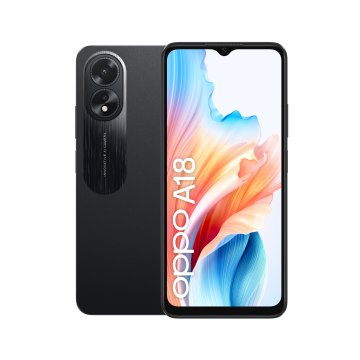 OPPO A18 4G Smartphone, AI Doppia fotocamera 8+2MP, Selfie 5MP, Display 6.56” 90HZ LCD HD+, 5000mAh, RAM 8 GB (4+4) + ROM 128GB, IP54, [Versione Italia],Glowing Nero