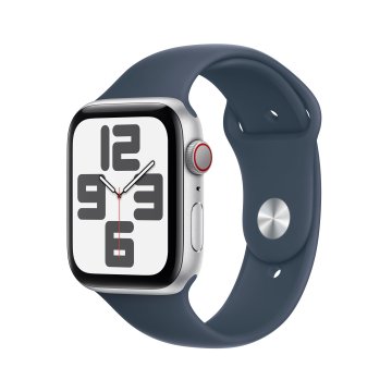 Apple Watch SE GPS + Cellular Cassa 44mm in Alluminio Argento con Cinturino Sport Blu Tempesta - M/L