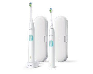 Philips Sonicare 4300 series ProtectiveClean Spazzolini Elettrici Sonici, con custodia da viaggio, confezione da 2 Spazzolini Bianchi HX6807/35