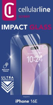 Cellularline Impact Glass - iPhone 16E Vetro temperato sottile, resistente e super sensibile