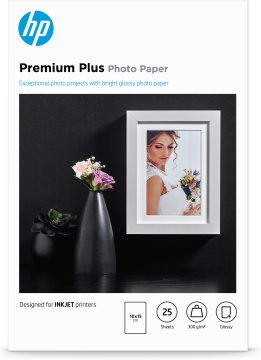 HP Confezione da 25 fogli carta fotografica Premium Plus, lucida 10 x 15 cm
