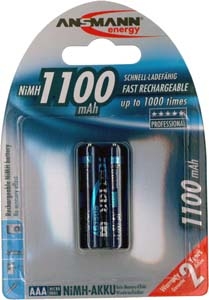 Ansmann 1x2 NiMH 1100 mAh Micro / AAA / HR03 Mini Stilo AAA Nichel-Metallo Idruro (NiMH)