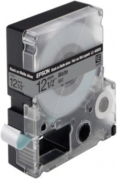 Epson Nastro fondo Argento per testo Nero matte 12/9