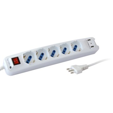 Techly Multipresa 5 Posti Italiana Bipasso con 2 Prese USB (IUPS-PCP-LC2U)