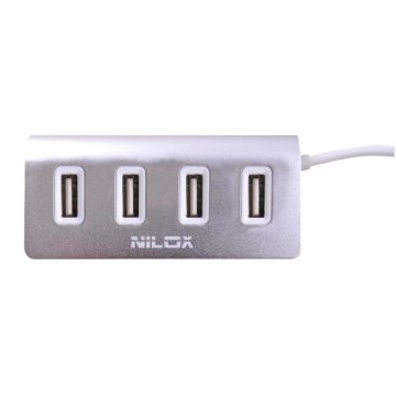 Nilox 10NXHU4402006 hub di interfaccia USB 2.0 480 Mbit/s Grigio, Argento