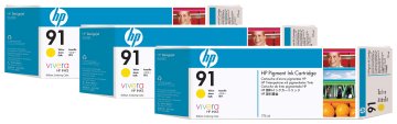 HP 91 3-pack 775-ml Yellow DesignJet Pigment Ink Cartridges cartuccia d'inchiostro 1 pz Originale Giallo