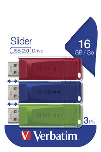 Verbatim Slider - Memoria USB - 3x16 GB, Blu, Rosso, Verde