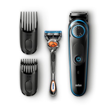 Braun Regolabarba BT5040, Rasoio Barba Elettrico Uomo E Tagliacapelli – Nero/Blu