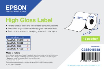 Epson High Gloss Label - Continuous Roll: 102mm x 33m