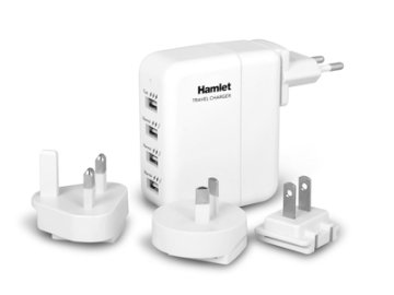 Hamlet Travel Charger Alimentatore USB da parete 4 porte con adattatori per 150 paesi