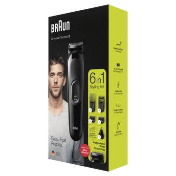 Braun Regolabarba Uomo MGK3220 6-In-1, Rifinitore Viso, Naso E Orecchie E Tagliacapelli. Nero