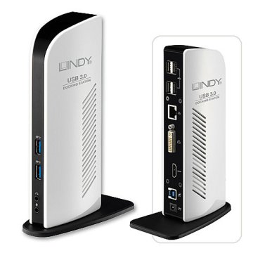 Lindy 43180 replicatore di porte e docking station per laptop Cablato USB 3.2 Gen 1 (3.1 Gen 1) Type-A Nero, Bianco