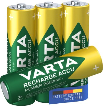 Varta Recharge Accu Power AA 2600 mAh Blister da 4 (Batteria NiMH Accu Precaricata, Mignon, batteria ricaricabile, pronta all'uso)