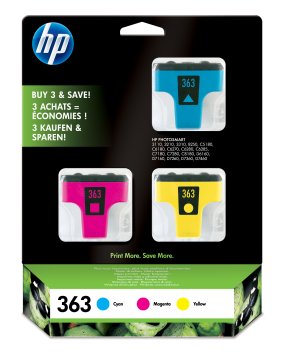 HP 363 3-pack Cyan/Magenta/Yellow Ink Cartridges cartuccia d'inchiostro 3 pz Originale Ciano, Magenta, Giallo