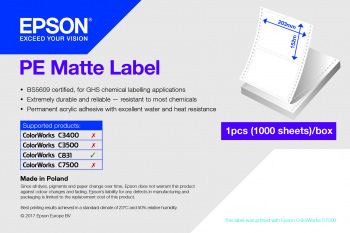 Epson PE Matte Label - Die-cut Fanfold sheets with sprockets: 203mm x 305mm, 500 labels