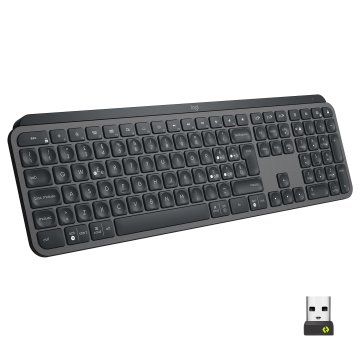 Logitech , MX Keys, tastiera wireless avanzata con illuminazione, digitazione reattiva, retroilluminazione, Bluetooth, USB-C, Apple, macOS, Microsoft Windows, Linux, iOS, Android, struttura in metallo