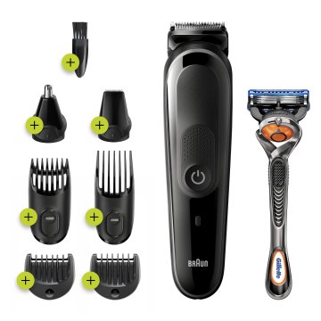 Braun Regolabarba Uomo MGK5260 Rifinitore 8-In-1, Rifinitore Viso E Tagliacapelli, Progettato Per Durare Il Doppio*, Nero/Grigio