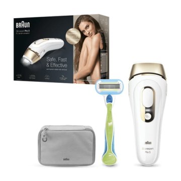 Braun Silk-expert Pro 5 PL5014 Epilatore Luce Pulsata, Bianco/Oro, Corpo E Viso Con Rasoio Venus Smooth E Custodia Esclusiva