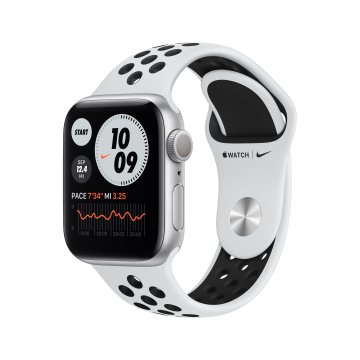 Apple Watch Nike Series 6 GPS, 40mm in alluminio argento con cinturino Sport Nike Platino/Nero