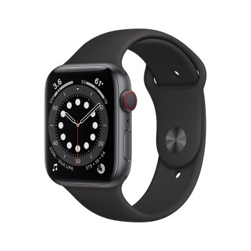 Apple Watch Serie 6 GPS + Cellular, 44mm in alluminio grigio siderale con cinturino Sport Nero