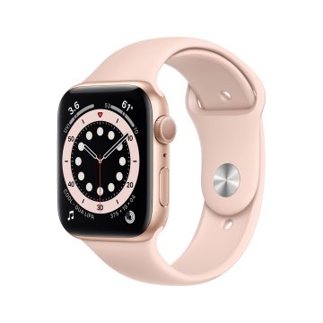 Apple Watch Serie 6 GPS, 44mm in alluminio oro con cinturino Sport Rosa sabbia