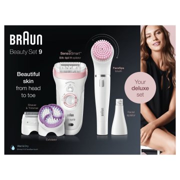 Braun Silk-épil 9 9-975 Beauty Set Epilatore Donna 6-In-1 Wet&Dry Senza Fili – Rasoio, Spazzola Esfoliante Corpo, Kit Pulizia Viso Corpo