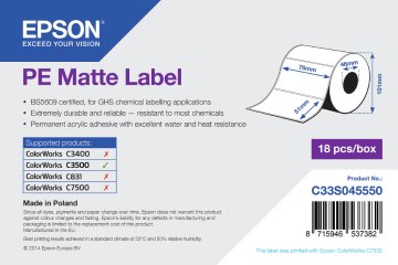 Epson PE Matte Label - Die-cut Roll: 76mm x 51mm, 535 labels