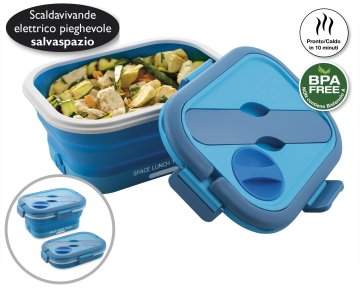 Macom Space Lunch To Go Scaldavivande in silicone pieghevole SalvaSpazio 0,8 L Blu, Bianco Adulto 35 W