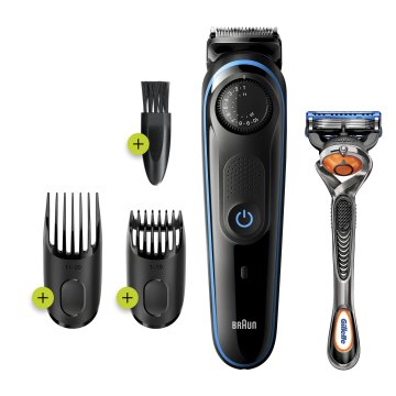 Braun BeardTrimmer BT3240 Regolabarba Uomo, Rifinitore E Tagliacapelli Con 39 Impostazioni Di Lunghezza. Nero/Blu