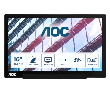 AOC 01 Series I1601P Monitor PC 39,6 cm (15.6") 1920 x 1080 Pixel Full HD LED Argento, Nero