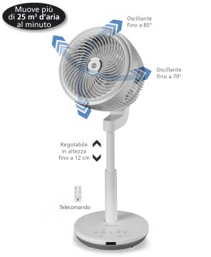 Macom Ventilatore Tornado Tower Ventilatore piantana con doppia oscillazione verticale/orizzontale. Telecomando incluso