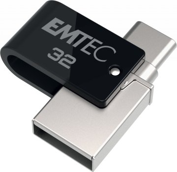 Emtec T260C unità flash USB 32 GB USB Type-A / USB Type-C 3.2 Gen 1 (3.1 Gen 1) Nero, Stainless steel