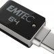 Emtec T260C unità flash USB 64 GB USB Type-A / USB Type-C 3.2 Gen 1 (3.1 Gen 1) Nero, Stainless steel 3