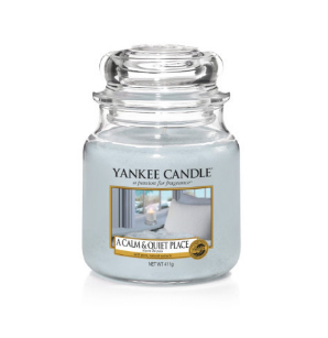 Yankee Candle A Calm & Quiet Place candela di cera Rotondo Legno di cedro, Giacinto, Mandarino Blu, Trasparente 1 pz