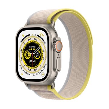 Apple Watch Ultra GPS + Cellular, 49mm Cassa in Titanio con Cinturino Trail Loop Giallo/Beige - M/L