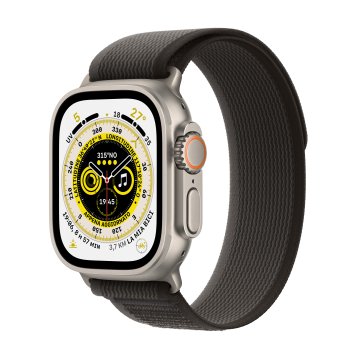 Apple Watch Ultra GPS + Cellular, 49mm Cassa in Titanio con Cinturino Trail Loop Nero/Grigio - S/M