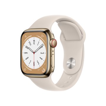 Apple Watch Series 8 GPS + Cellular 41mm Cassa in Acciaio Inossidabile color Oro con Cinturino Sport Band Galassia - Regular